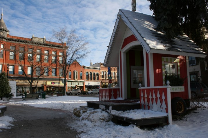 Santa wasn't in when I stopped at Bridge Square. But kids can meet with the Jolly Old Man in his very own holiday shack.