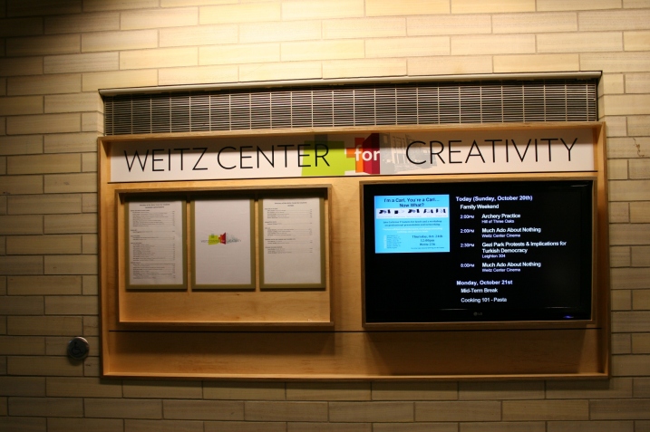 This signage greets visitors upon entering the Weitz Center for Creativity.