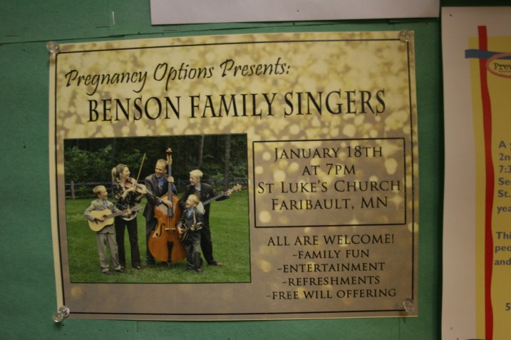 Posted on the bulletin board inside the church entry.