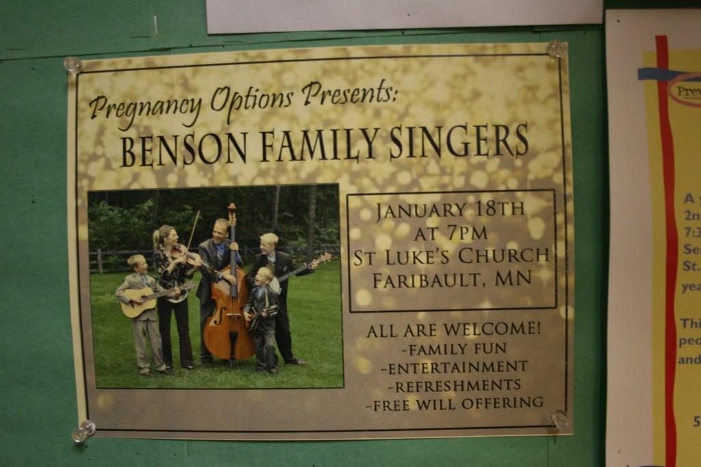 Posted on the bulletin board inside the church entry.