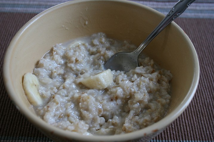 Starting a cold winter morning off with a bowl of banana-laced oatmeal.