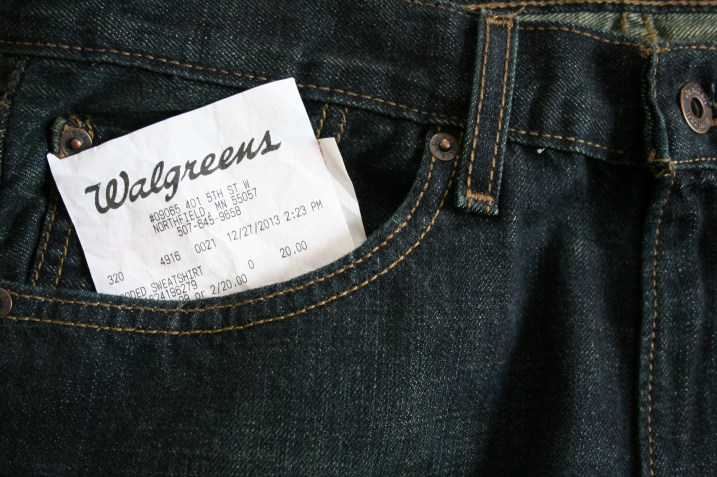 Bonus two: A receipt to Walgreens tucked into the other pocket. This receipt was visible.