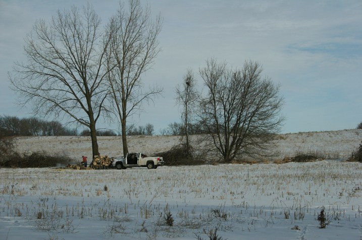Back in Faribault, another man cut wood.
