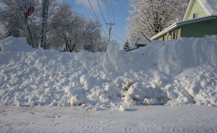 As much as I appreciate the hard-working snowplow drivers, I don't like digging out the snow they plow onto the ends of sidewalks (shown here) and driveways.