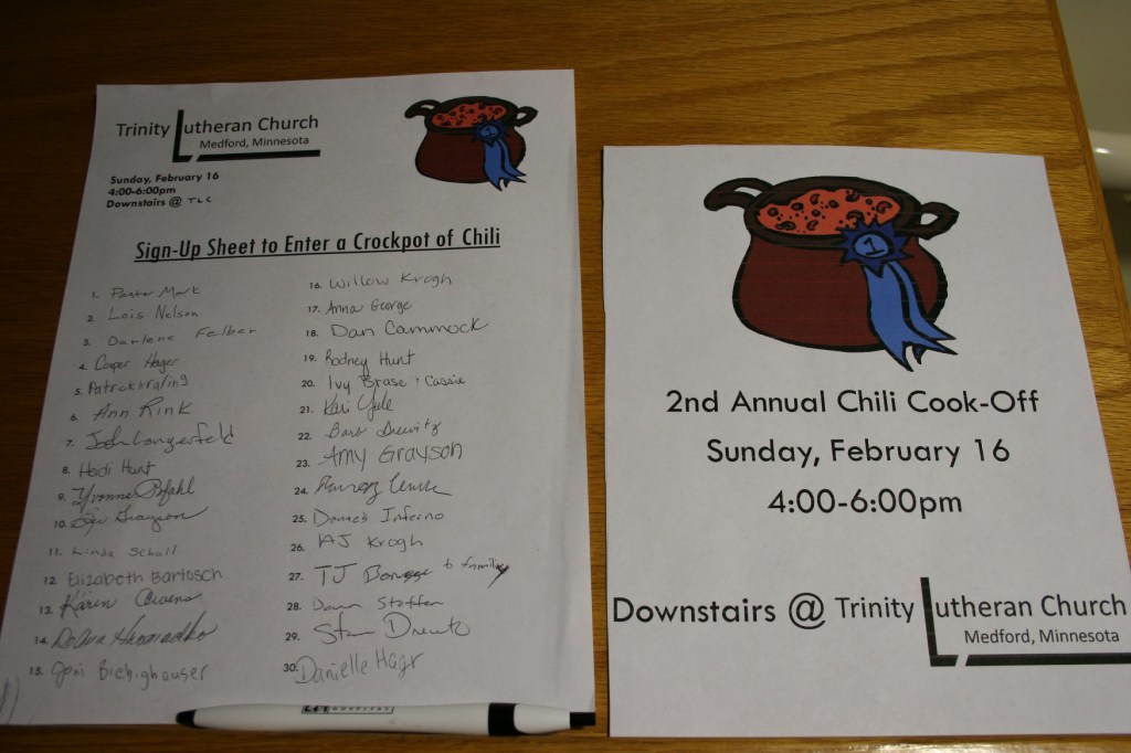 A list of those who made chili.
