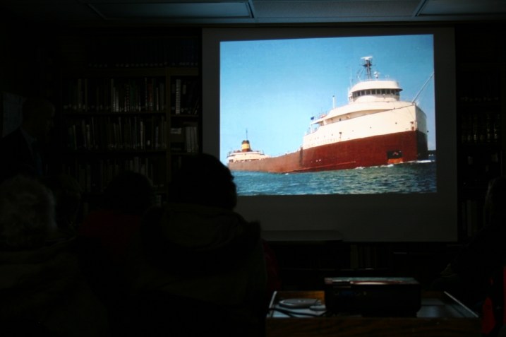 The Edmund Fitzgerald stretched more than two football fields long. This photo is among many shown in a presentation by diver Jim Christian.