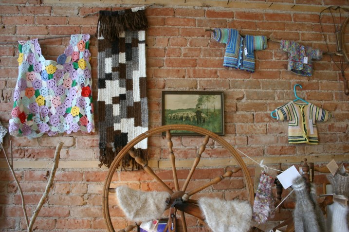 Merchandise displayed inside Oak Knoll Angoras' Acorn Studio. Lisa Lindberg, who owns The Amboy Cottage Cafe, owns this with her mother, Maria Lindberg.
