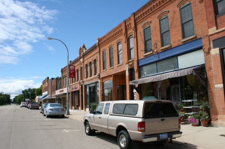 Amboy's Maine Street features mostly well-kept old brick buildings.