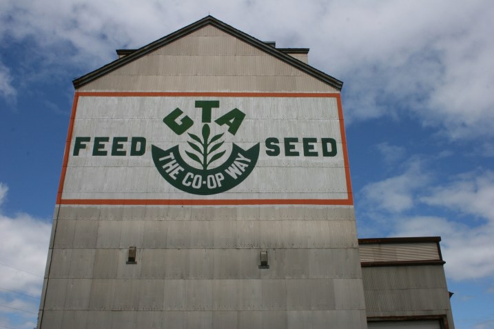 Signage on the old grain elevator, now Grainspace LLC, and no longer an operating elevator.
