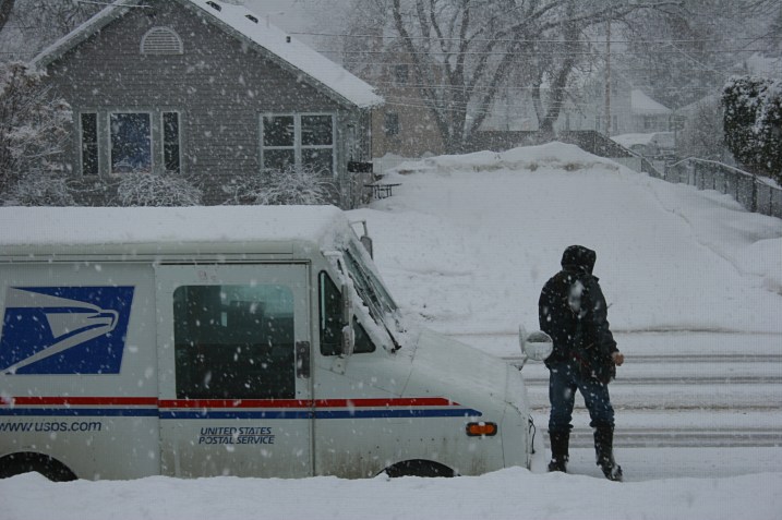 Neither rain nor snow...later than usual mail delivery in my neighborhood.