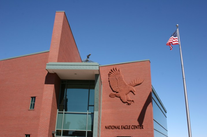 An eagle sculpture defines the exterior of the National Eagle Center in Wabasha.