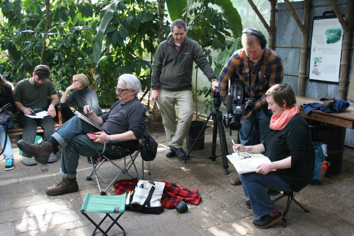 Or photograph the film crew filming the artist's work.