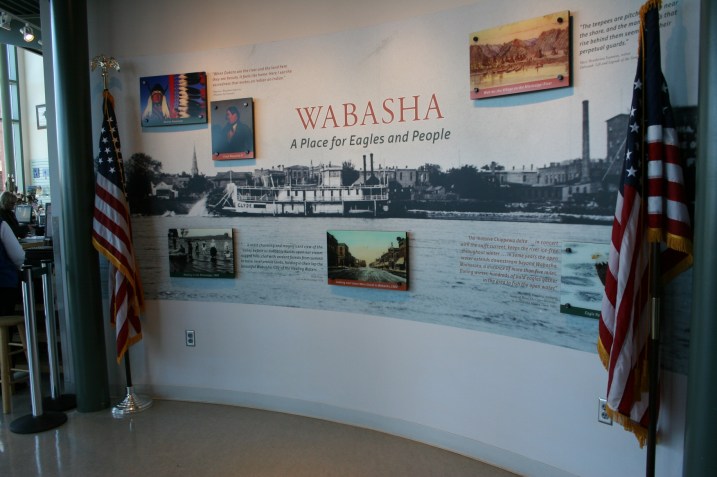 A mural provides information about Wabasha and its open water draw for eagles.