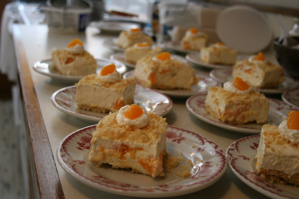 Mandarin orange dessert awaits diners.