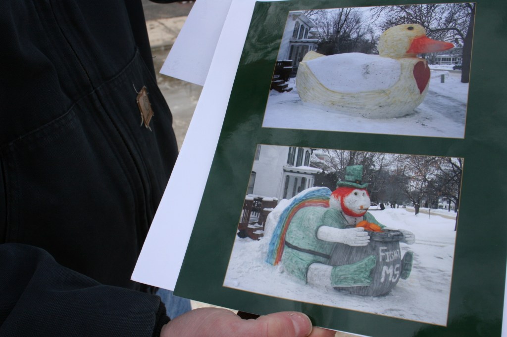 Klett showed me these photos he took of the two sculptures showing the especially vibrant colors before temps warmed.