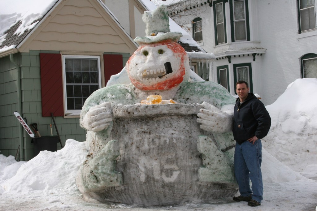FIGHT MS is barely visible now on the pot of gold after warm temps began melting the sculpture.