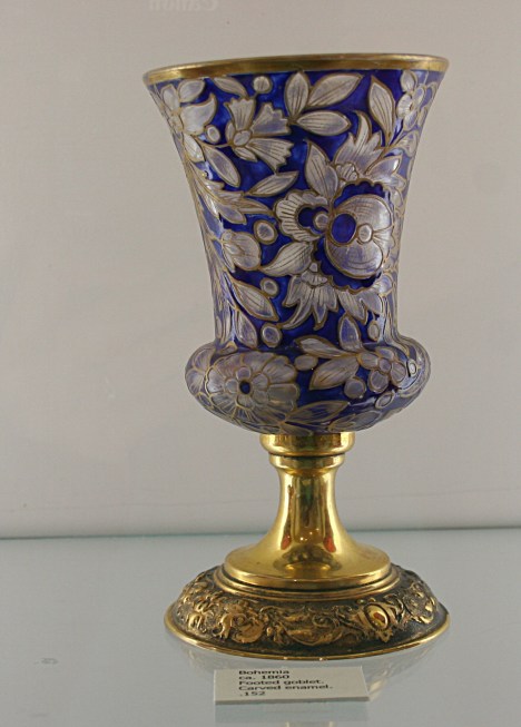 A carved enamel goblet, ca. 1860, Bohemia.