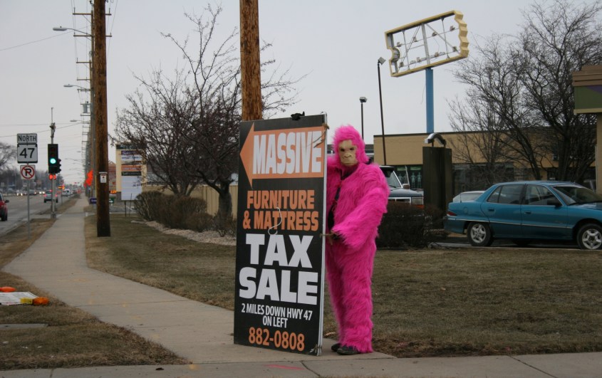 Pink gorilla in Appleton, front view