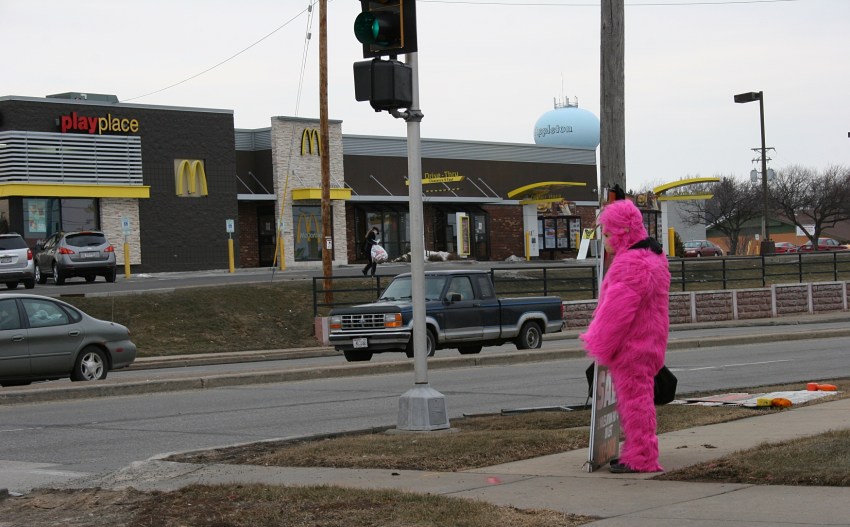 Pink gorilla in Appleton, side view