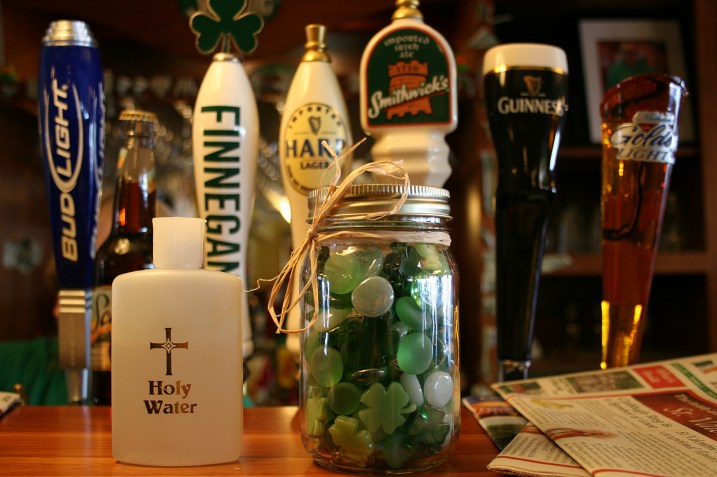 Holy water on the bar of The Olde Triangle Pub in downtown Wabasha, Minnesota.