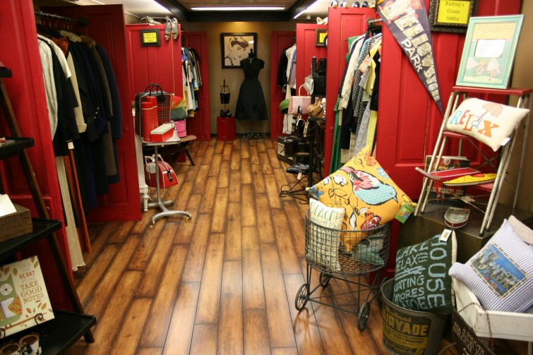 My daughter tried on the elegant black dress along the far wall in this room full of vintage clothing.