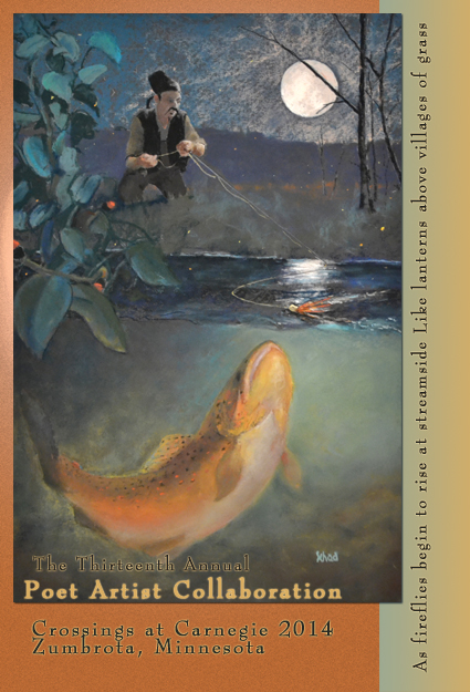 A promotional for the collaboration features "Li Bai at the South Fork," art by Mike Schad inspired by a poem of the same name written by Justin Watkins for the 2013 Poet-Artist XII collaboration.