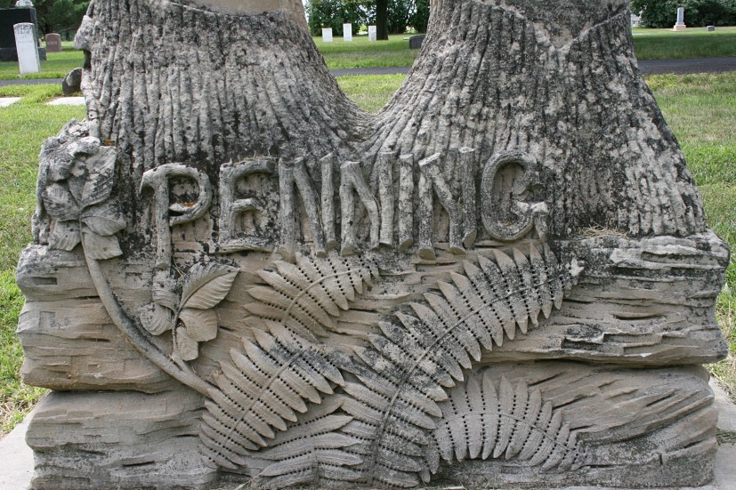 A beautiful nature-themed tombstone rests in a cemetery on the west side of New Ulm.
