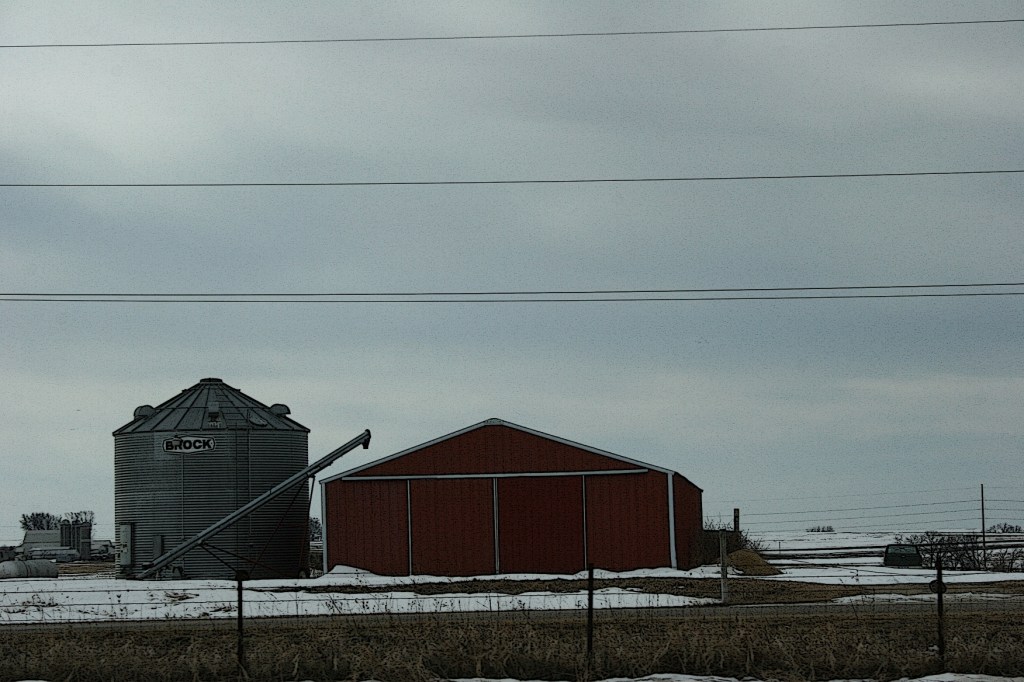 Rural Minnesota, machine shed and bin
