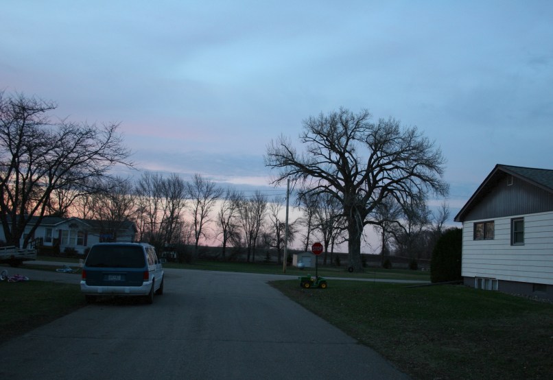 A child-size John Deere tractor photographed in my hometown of Vesta.