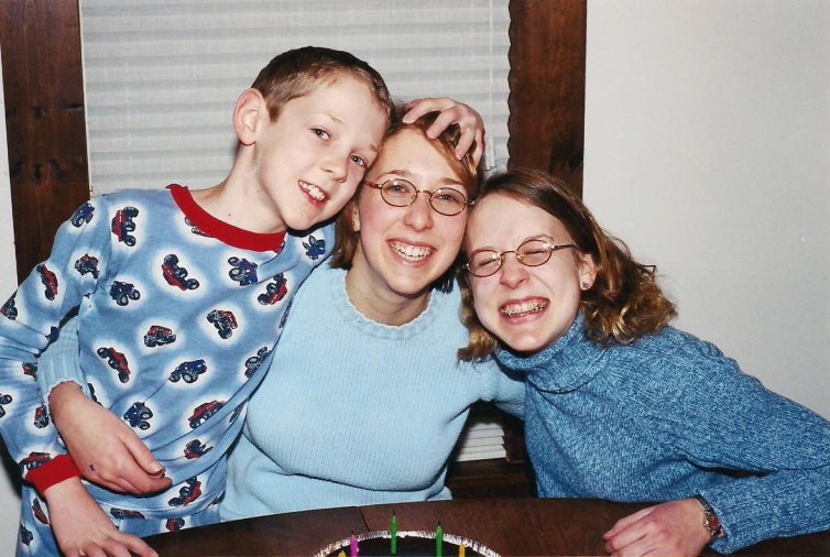 I love this crazy, loving photo of my three kids, taken in February 2003.