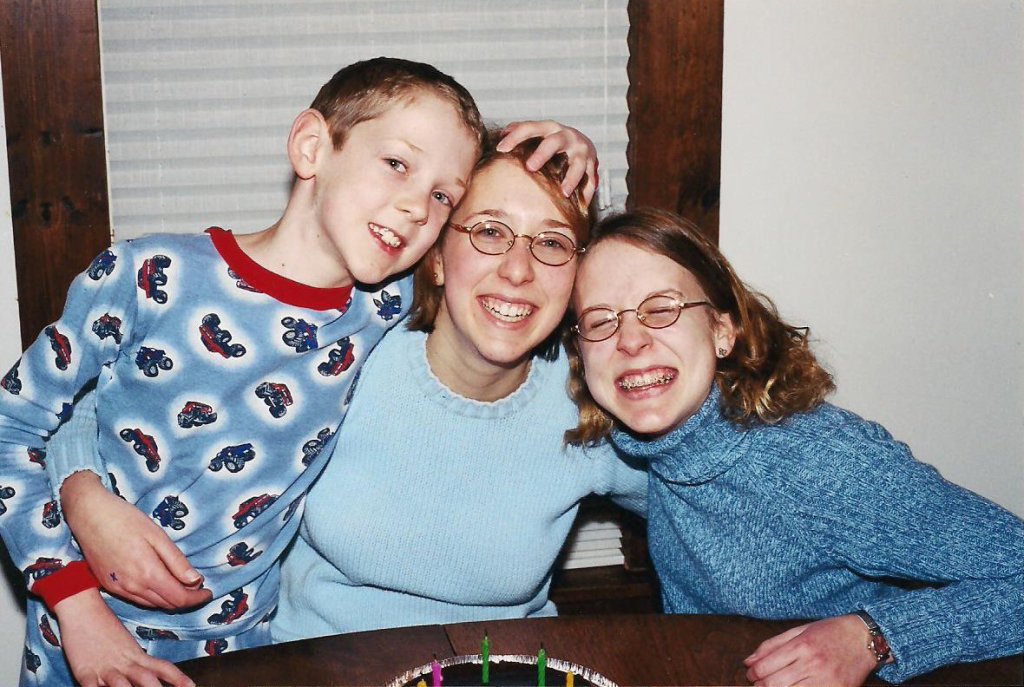 I love this crazy, loving photo of my three kids, taken in February 2003.