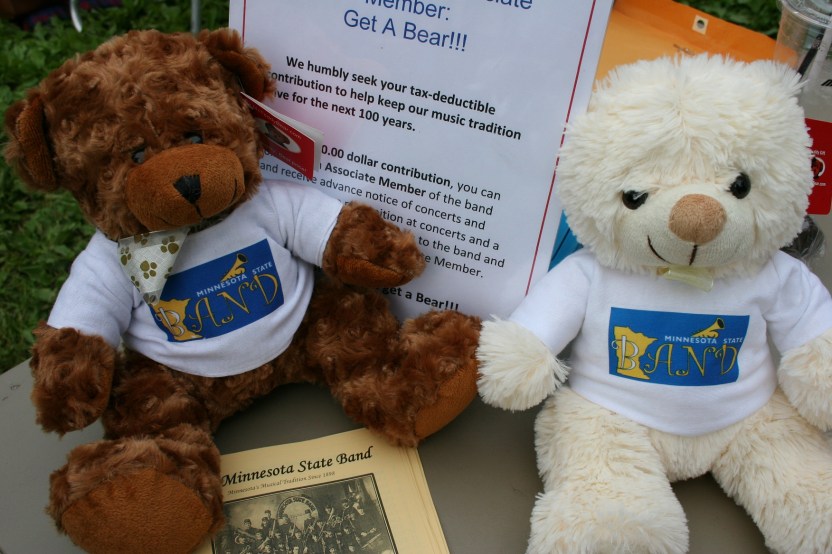 For a $20 donation to support the band, concert goers received a teddy bear.