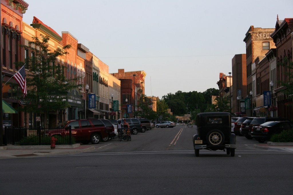 Leaving the show and driving southbound on Central Avenue through historic downtown Faribault.