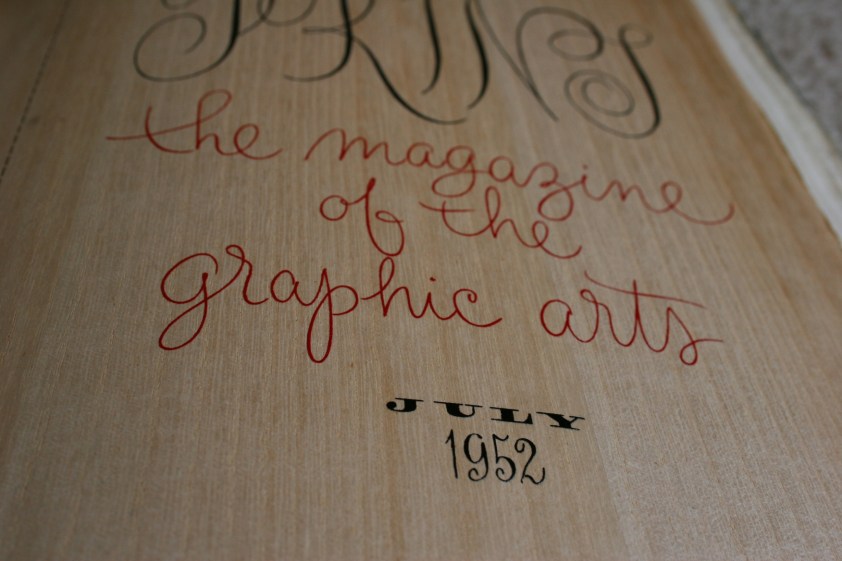 PRINT Magazine cover designed by Andrew Szoeke, printed silkscreen at Pied Piper Press, New York; caption and colophone designed by Ben Lane, printed letterpress at The Lane Press, Burlington, Vermont. Handmade natural wood veneer paper.