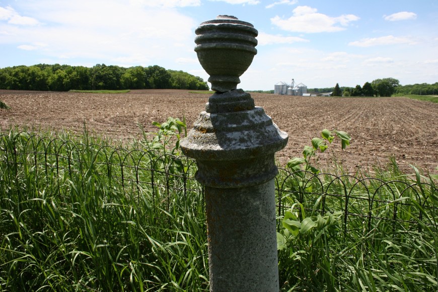 The aged Eklund Cemetery sits among farm fields in Walcott Township.