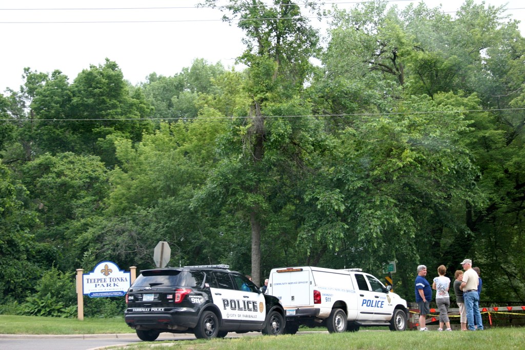 Police arrive to protect the curious public at Teepee Tonka Park.