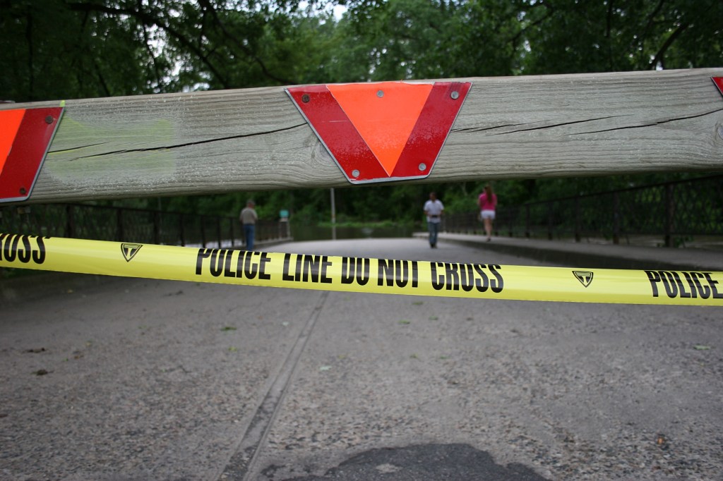 The bridge into Teepee Tonka Park is partially flooded and thus closed.