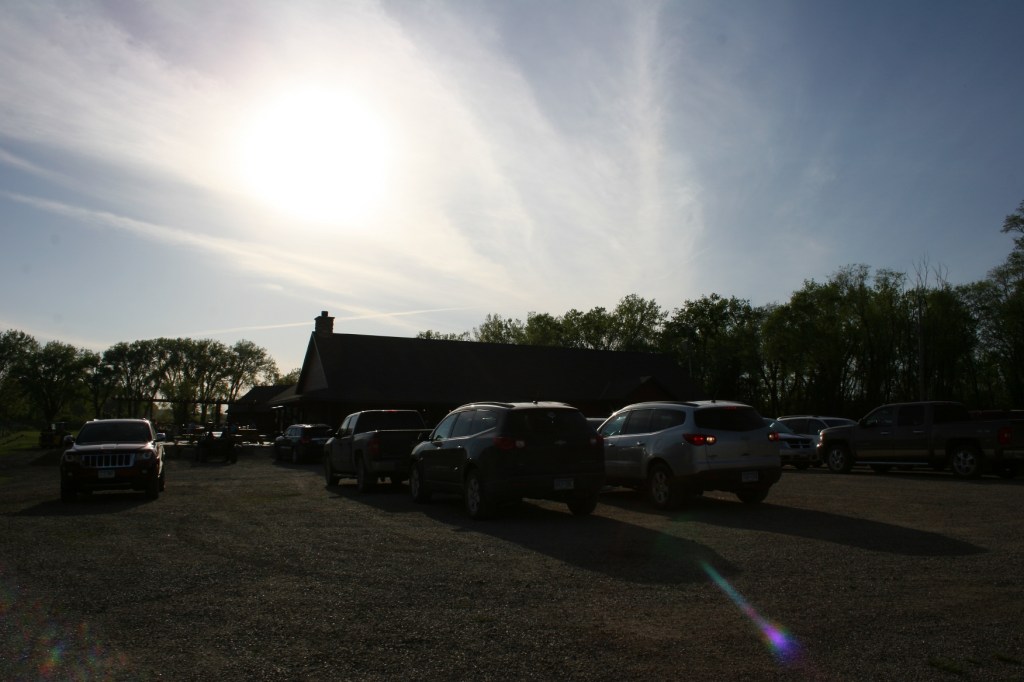 The nearly full parking lot.