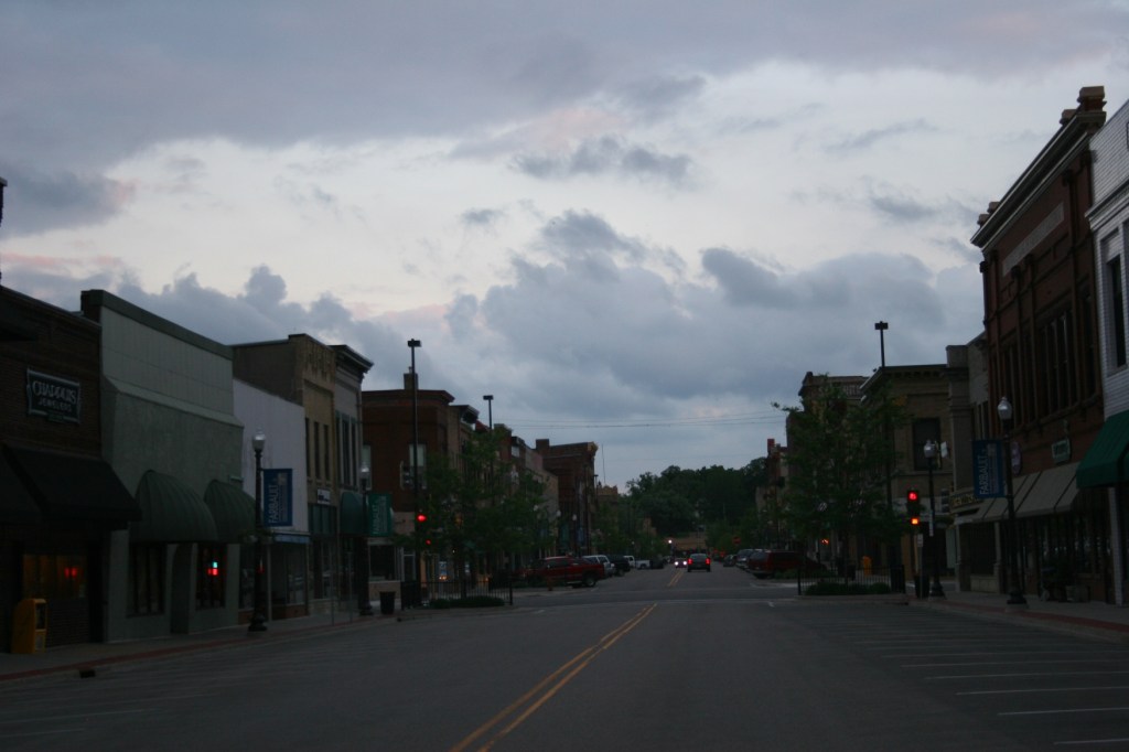 A portion of historic downtown Faribault in the fading light of day.