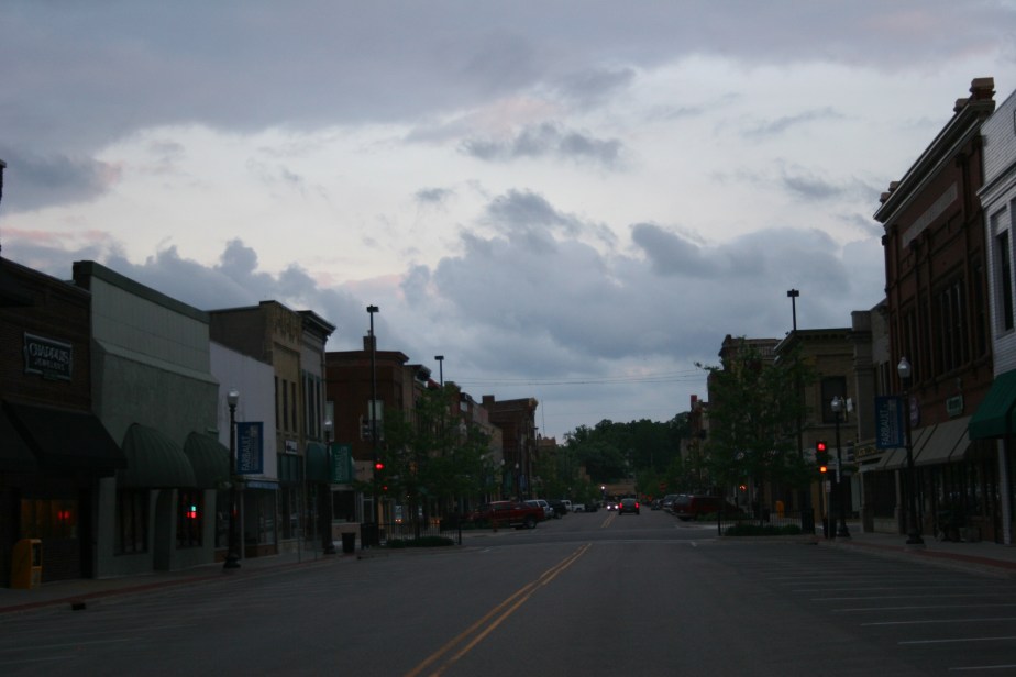 A portion of historic downtown Faribault in the fading light of day.