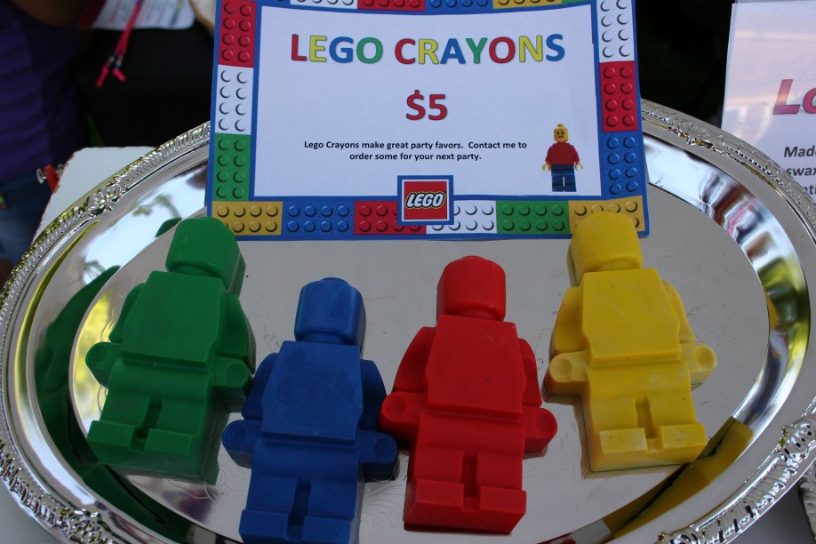 Vicki Mendez was selling her handmade LEGO crayons (available in several sizes)