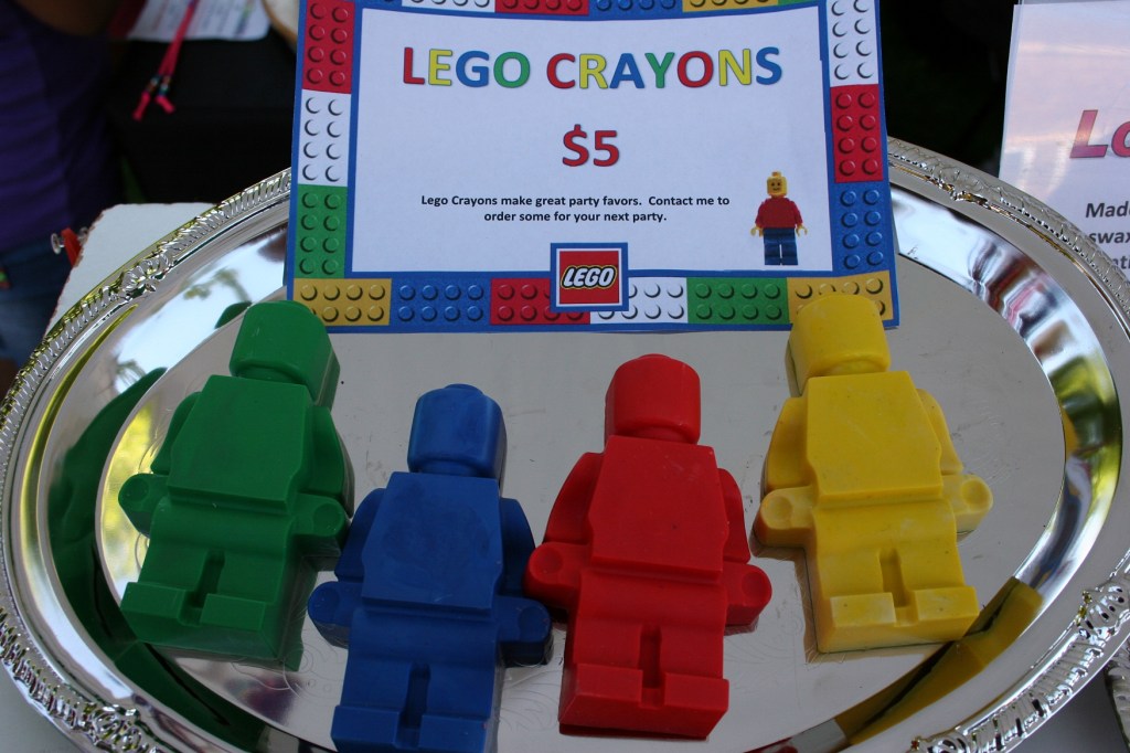 Vicki Mendez was selling her handmade LEGO crayons (available in several sizes)