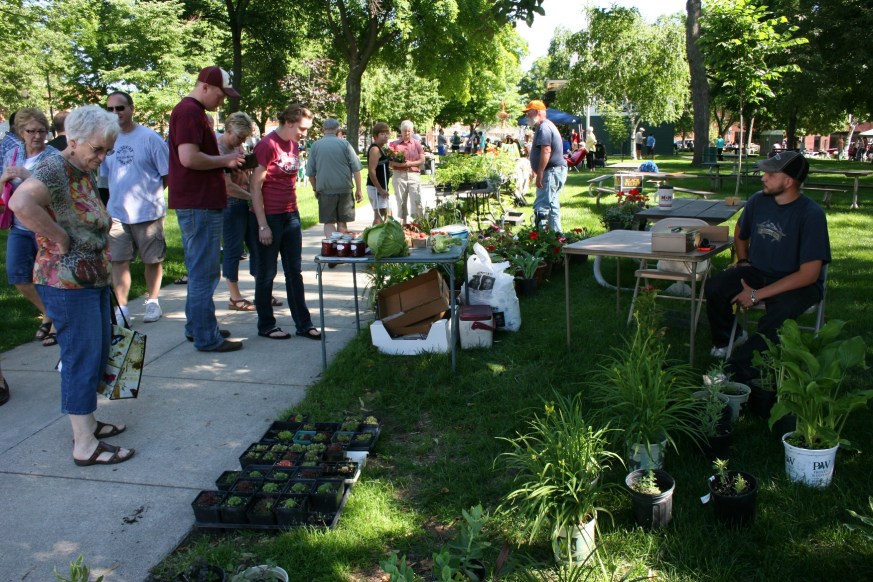 A snapshot scene from the Owatonna Farmer's Market, which covers one-block square Central Park.