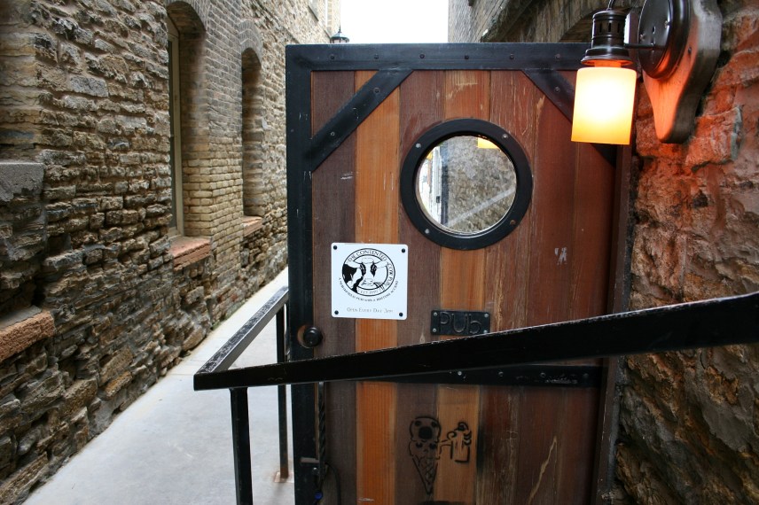 See all the art going on here in the stone, the angles, the curve of the door, etc. in the alley by The Contented Cow.