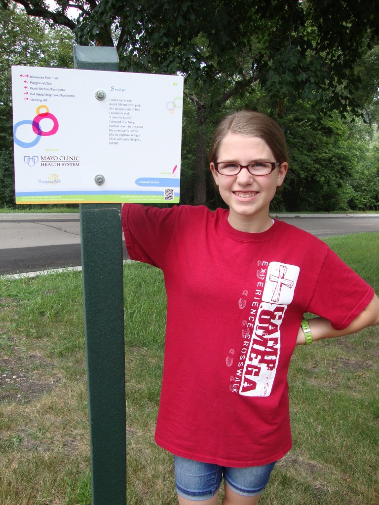 Hannah Leraas with her winning poem, "Snow."