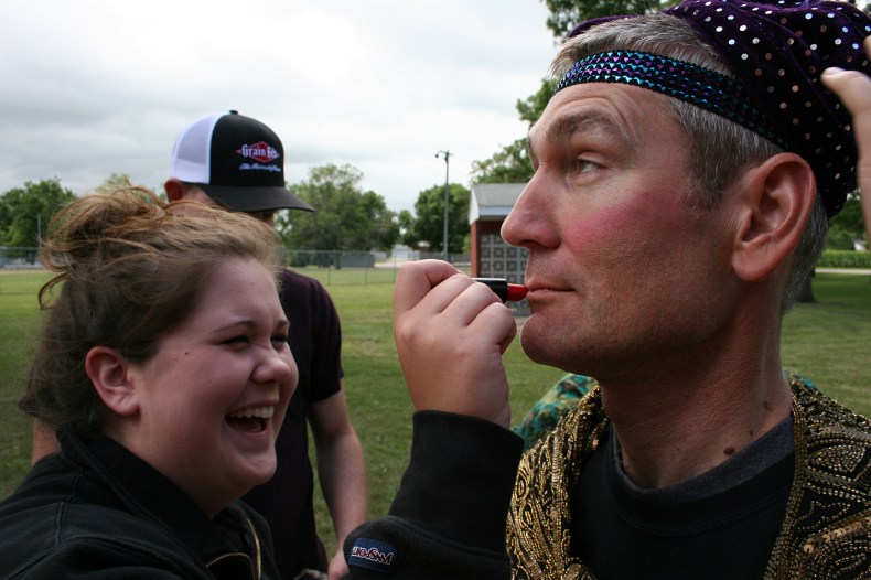 My cousin Kirt leads his team in the first Kletscher Fear Factor competition by "agreeing" to a beauty make-over.
