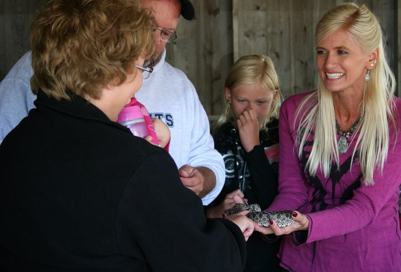 My cousin Terri, who co-hosts the Emmy-nominated television show, "Nature Adventures with Terri and Todd," brought a snake for part of the Fear Factor competition. She was attempting to get many family members to overcome their fear of snakes.