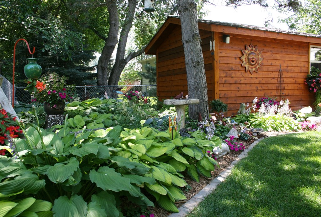 A view of the garden behind and to the side of Valhalla.