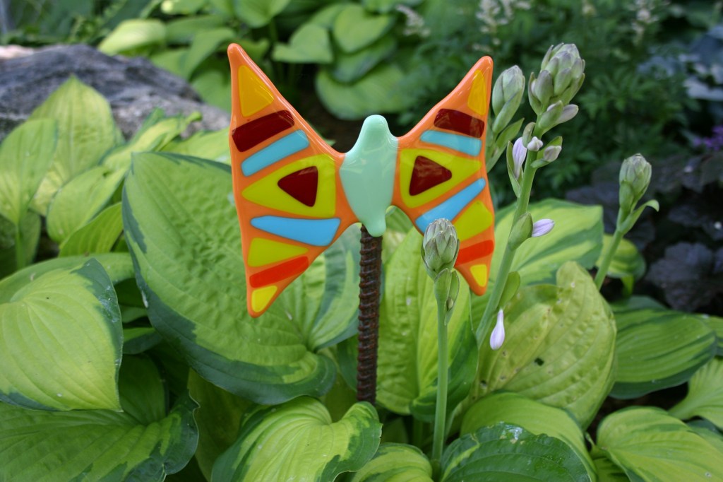 A jolt of color among hosta.