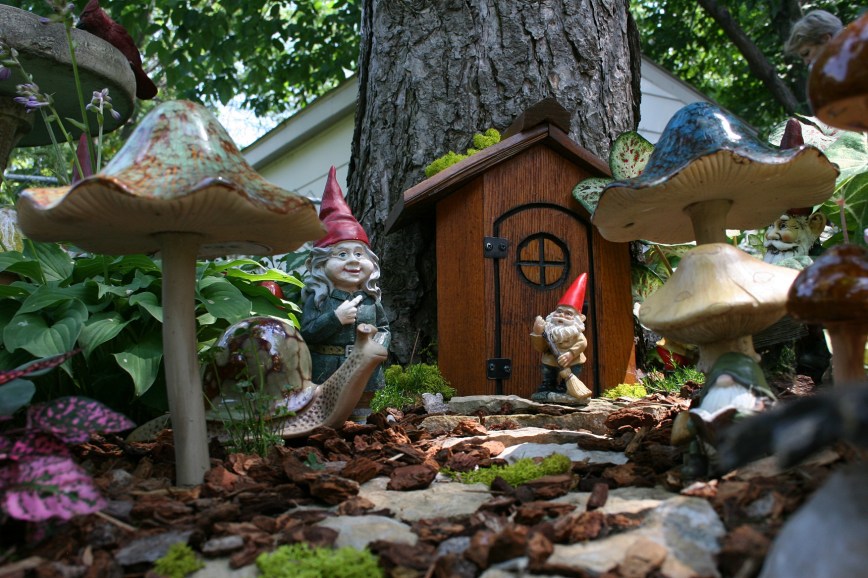 A ground level view of the gnomes' rocky woodland home.